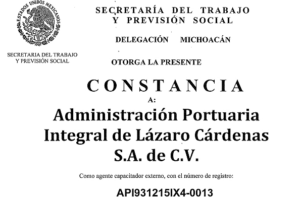 API Lázaro Cárdenas agente capacitador externo, recibe